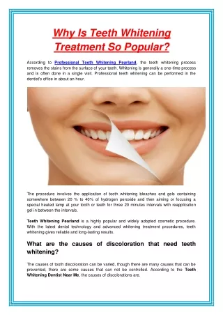 Why Is Teeth Whitening Treatment So Popular
