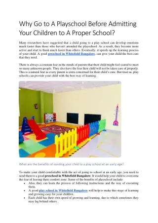 Why Go To A Playschool Before Admitting Your Children To A Proper School?