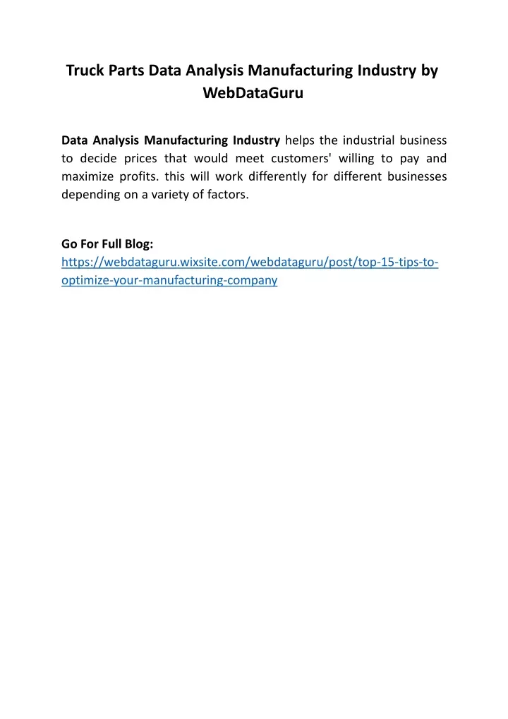 truck parts data analysis manufacturing industry