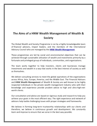 HNW Wealth Management