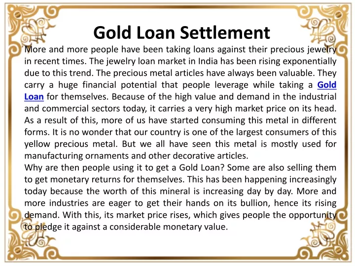 gold loan settlement