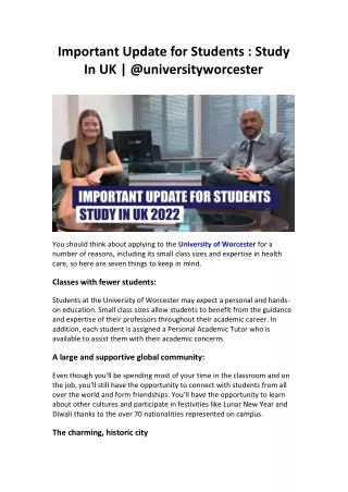 Important Update for Students  Study In UK  @universityworcester