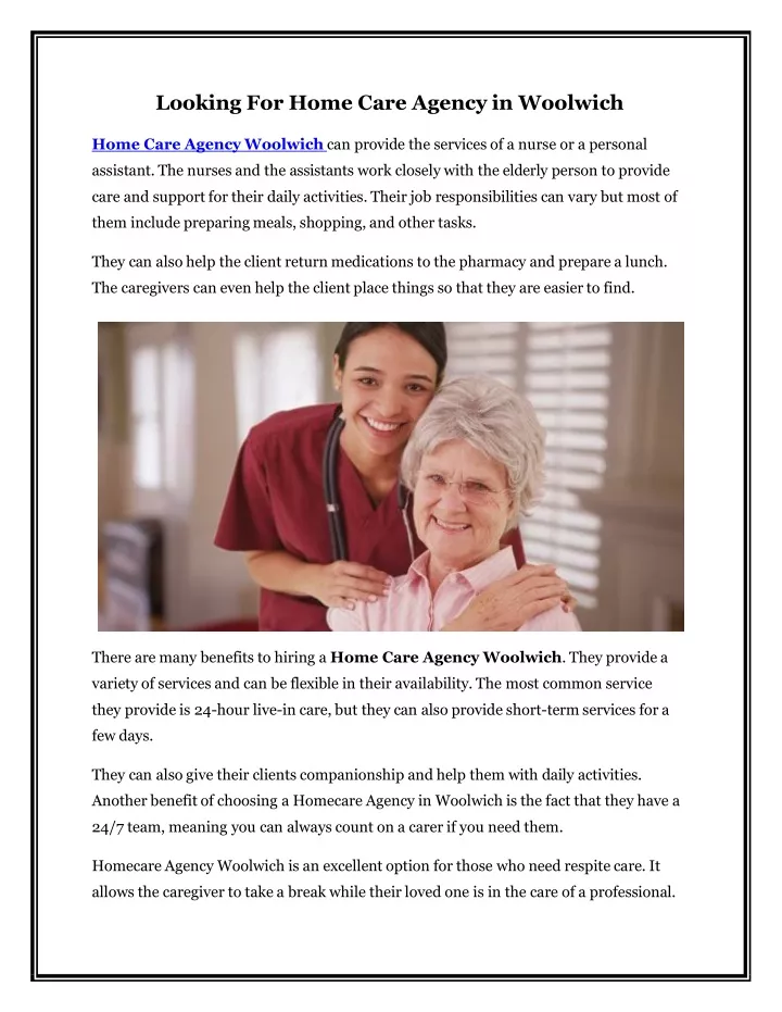 looking for home care agency in woolwich home