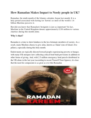 How Ramadan Makes Impact to Needy people in UK