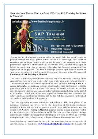 How are You Able to Find the Most Effective SAP Training Institutes in Mumbai