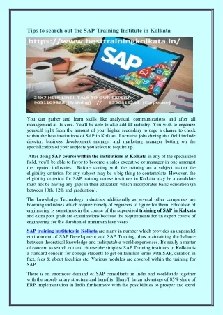 Tips to search out the SAP Training Institute in Kolkata