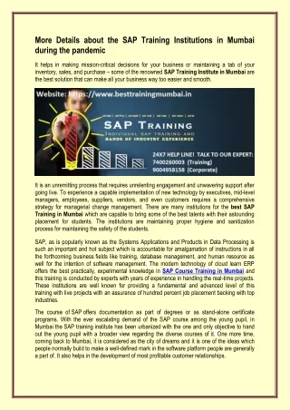 More Details about the SAP Training Institutions in Mumbai