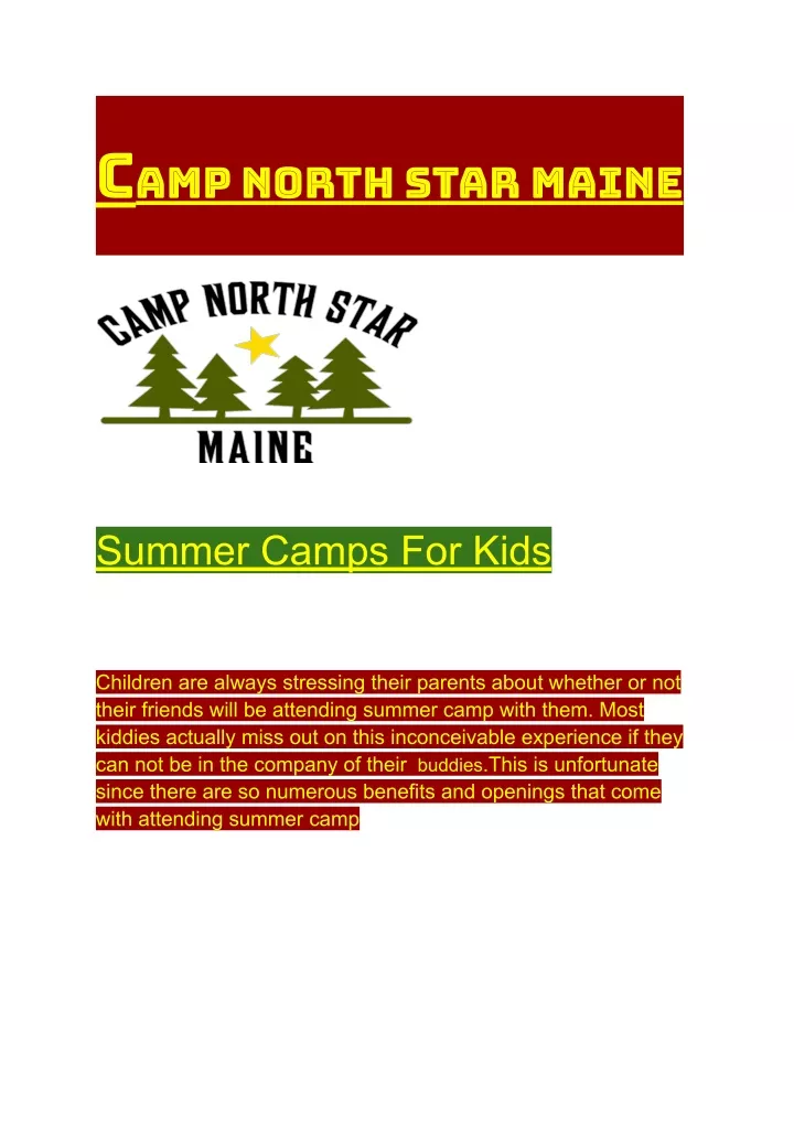 c amp north star maine