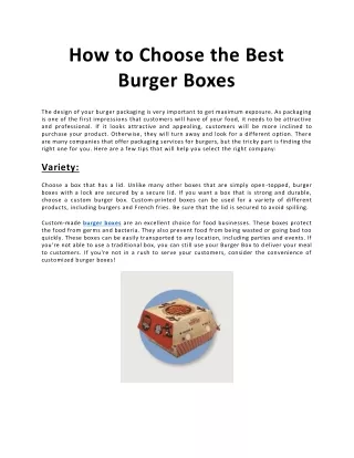 How to Choose the Best Burger Boxes