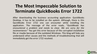 The Most Impeccable Solution to Terminate QuickBooks Error 1722
