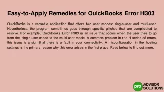 easy to apply remedies for quickbooks error h303