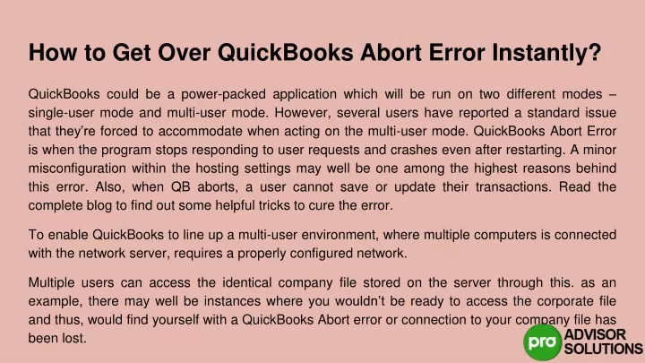 how to get over quickbooks abort error instantly