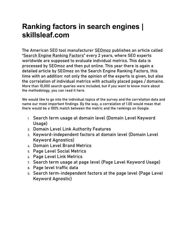 ranking factors in search engines skillsleaf