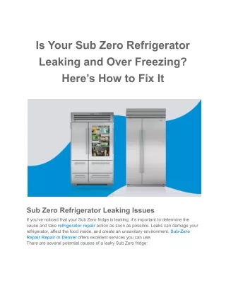 Is Your Sub Zero Refrigerator Leaking and Over Freezing