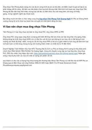 Ống nhựa tiền phong Quảng Ngãi