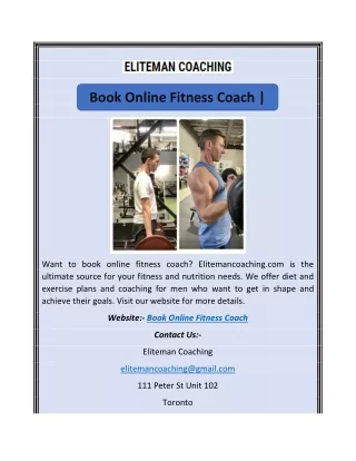 Book Online Fitness Coach | Elitemancoaching.com