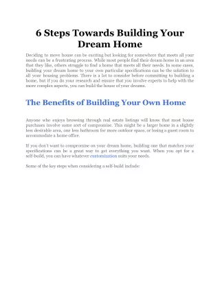 6 steps towards building your dream home