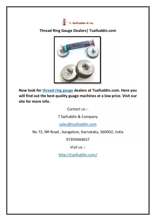 Thread Ring Gauge Dealers| Tsaifuddin.com