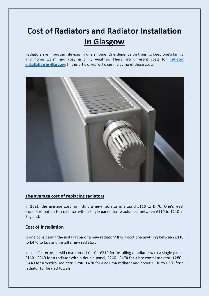 cost of radiators and radiator installation