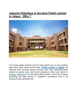 Jaipuria Vidyalaya is the best Public school in Jaipur