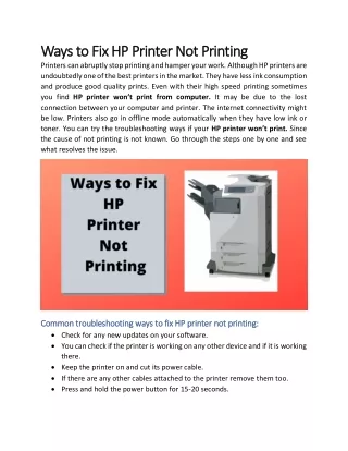 Ways to Fix HP Printer Not Printing