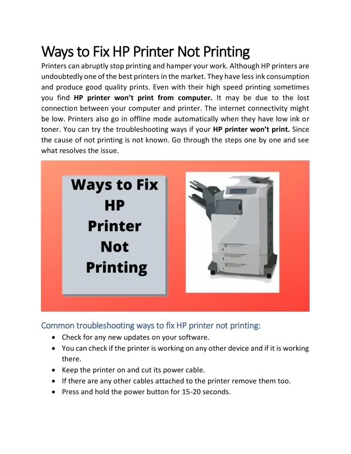 ways to fix hp printer not printing ways