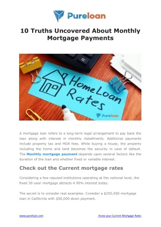 10 Truths Uncovered About Monthly Mortgage Payments - Pureloan