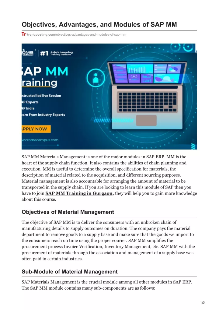 objectives advantages and modules of sap mm