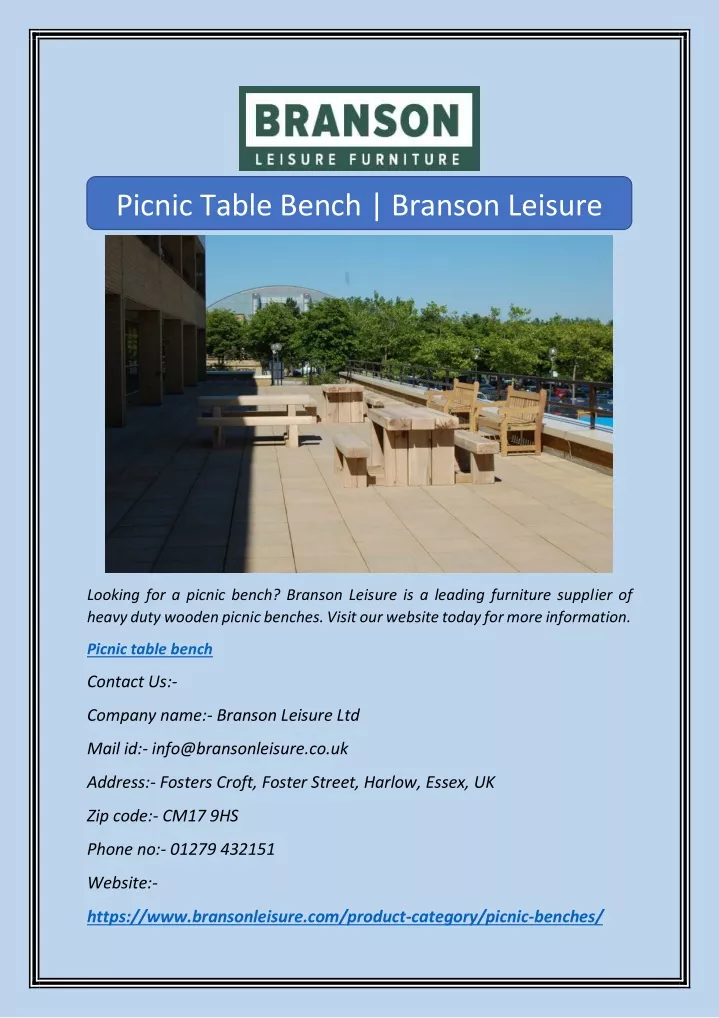 picnic table bench branson leisure