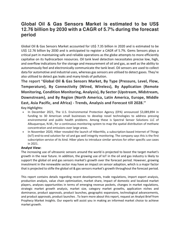 global oil gas sensors market is estimated