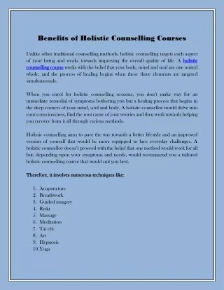 Benefits of Holistic Counselling Courses