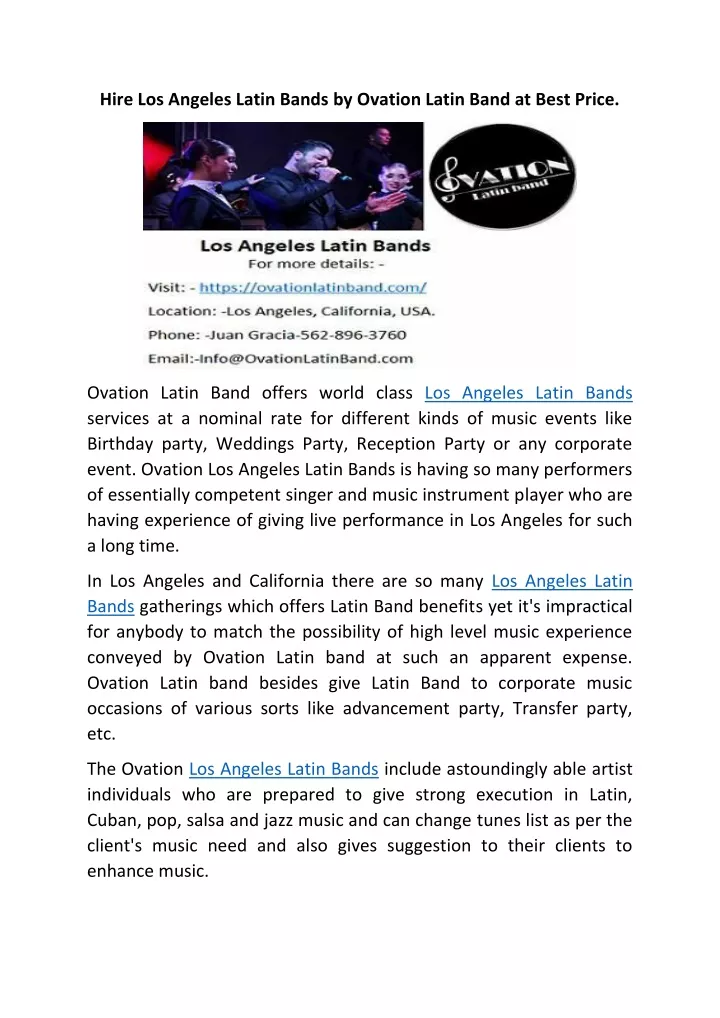 hire los angeles latin bands by ovation latin