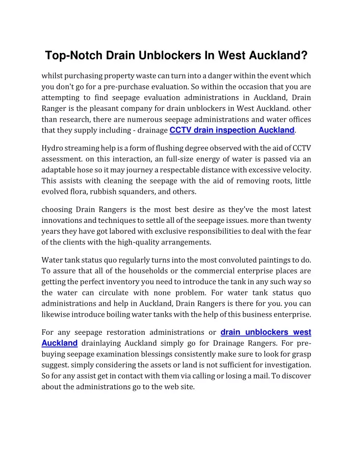 top notch drain unblockers in west auckland