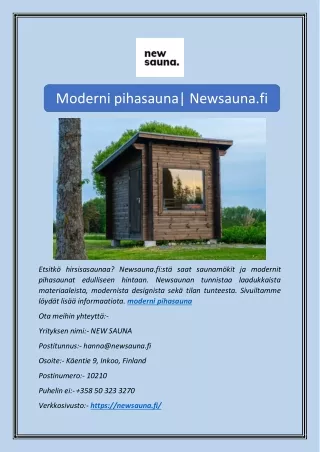Moderni pihasauna| Newsauna.fi