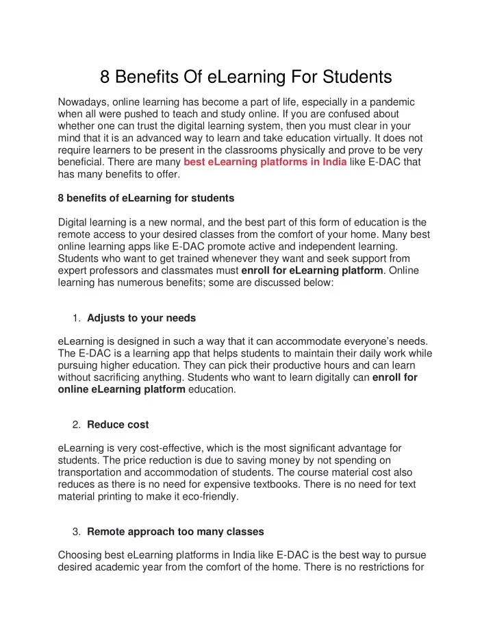 8 benefits of elearning for students