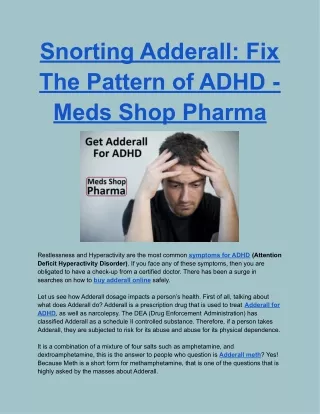 Snorting Adderall: Fix The Pattern of ADHD