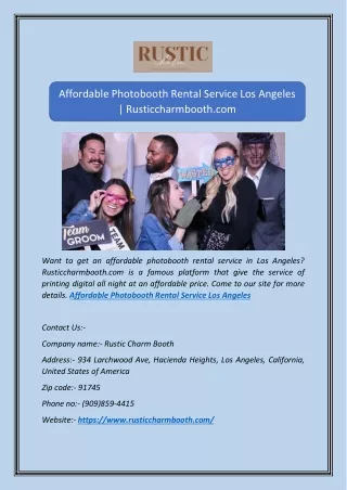 Affordable Photobooth Rental Service Los Angeles | Rusticcharmbooth.com