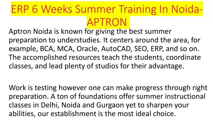 erp 6 weeks summer training in noida aptron