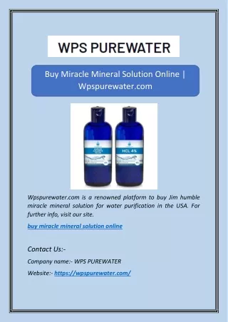 Buy Miracle Mineral Solution Online | Wpspurewater.com