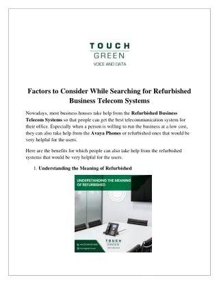 Factors to Consider While Searching for Refurbished Business Telecom Systems