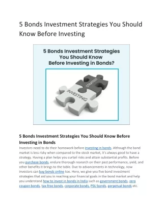 5 Bonds Investment Strategies You Should Know Before Investing