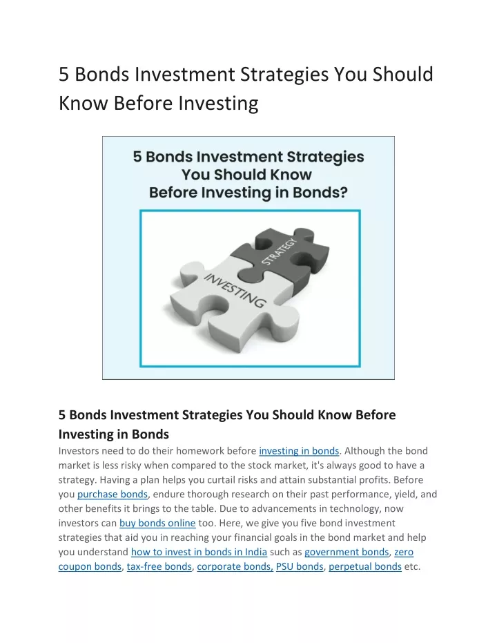 5 bonds investment strategies you should know