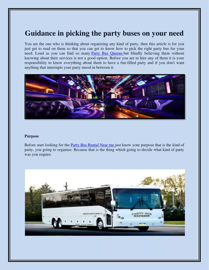 guidance in picking the party buses on your need