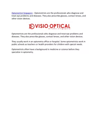 Find best Optometrist Singapore with visiooptical