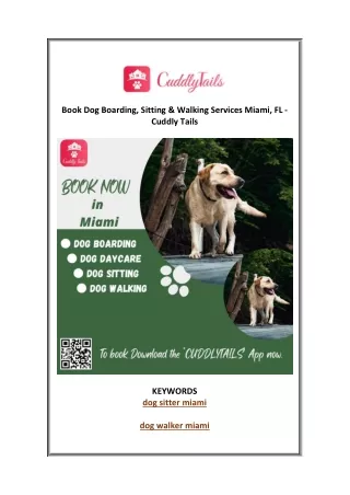 Book Dog Boarding, Sitting & Walking Services Miami, FL - Cuddly Tails