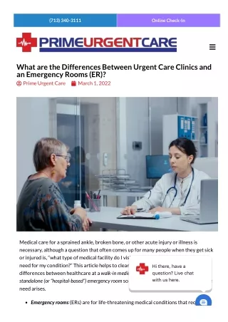 What are the Differences Between Urgent Care Clinics and an Emergency Rooms (ER)