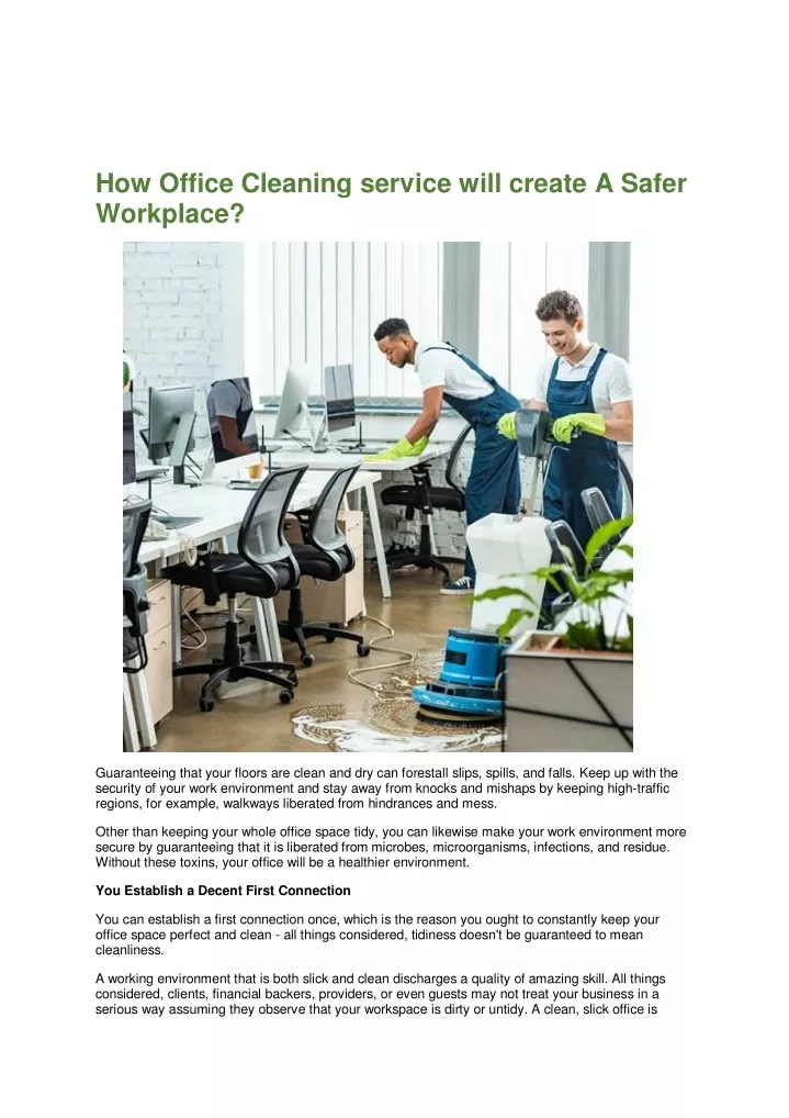 how office cleaning service will create a safer