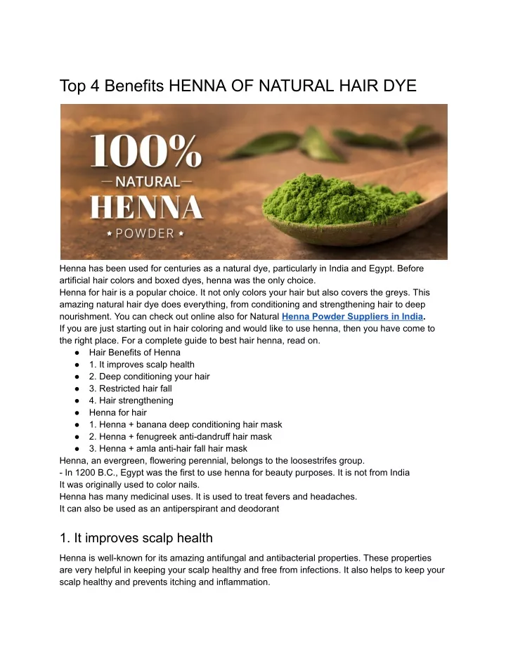 PPT - Top 4 Benefits HENNA OF NATURAL HAIR DYE PowerPoint Presentation ...