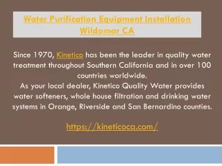 Water Purification Equipment Installation Wildomar CA
