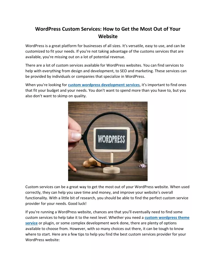 wordpress custom services how to get the most
